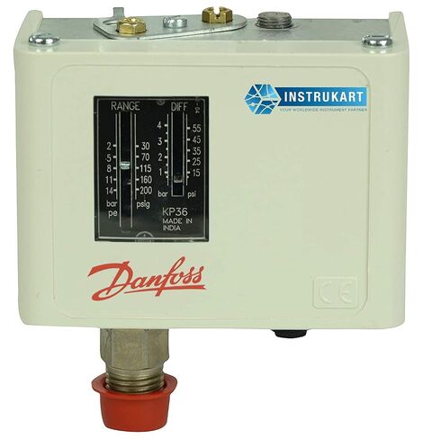 Manual Pressure Switch with SS Reducer (Range: 30 to 200 PSI) for Compressors, HVAC, Hydraulics, by Danfoss Model: KP36 (Pack of 1) in Kuwait