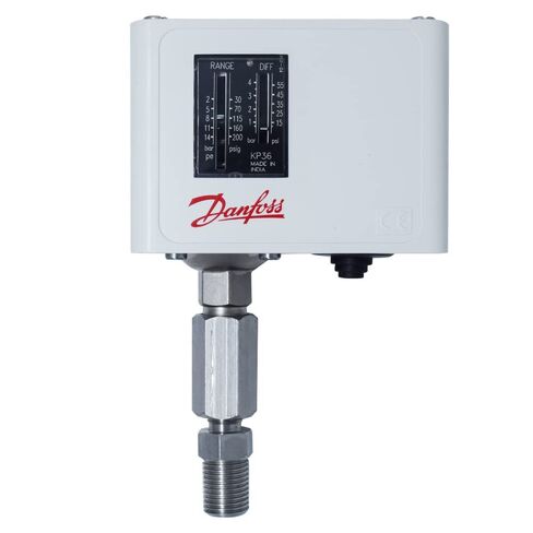 Manual Pressure Switch with SS Reducer (Range: 30 to 200 PSI) for Compressors, HVAC, Hydraulics, by Danfoss Model: KP36 (Pack of 1) in Kuwait