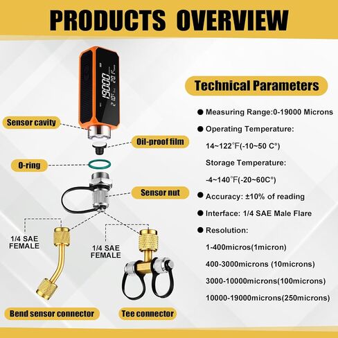 طقم قياس فراغ HVAC لاسلكي رقمي صغير، 0-19000 مقياس فراغ رقمي لإخلاء HVAC/R مع أداة إزالة صمام أساسية 1/4 بوصة و5/16 بوصة، 20 قلب صمام، خرطوم 6 أقدام ومفاتيح خدمة in Kuwait