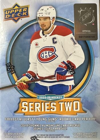 2025 2026 Upper Deck Hockey Series 2 صندوق ناسف بطاقة مختوم مكون من 48 بطاقة يحتوي على بطاقة OPC لامعة وبطاقة Green Dazzler حصرية بالإضافة إلى فرصة لبطاقة Matthew Schaefer Young Guns Rookie والمزيد in Kuwait