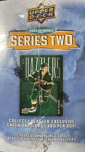 2025 2026 Upper Deck Hockey Series 2 صندوق ناسف بطاقة مختوم مكون من 48 بطاقة يحتوي على بطاقة OPC لامعة وبطاقة Green Dazzler حصرية بالإضافة إلى فرصة لبطاقة Matthew Schaefer Young Guns Rookie والمزيد in Kuwait