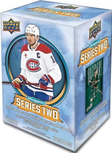 2025 2026 Upper Deck Hockey Series 2 صندوق ناسف بطاقة مختوم مكون من 48 بطاقة يحتوي على بطاقة OPC لامعة وبطاقة Green Dazzler حصرية بالإضافة إلى فرصة لبطاقة Matthew Schaefer Young Guns Rookie والمزيد in Kuwait