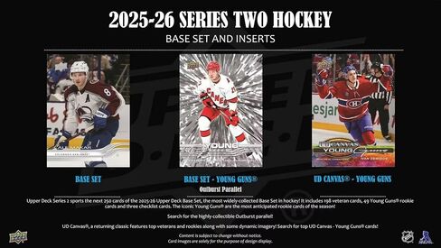 2025 2026 Upper Deck Hockey Series 2 صندوق ناسف بطاقة مختوم مكون من 48 بطاقة يحتوي على بطاقة OPC لامعة وبطاقة Green Dazzler حصرية بالإضافة إلى فرصة لبطاقة Matthew Schaefer Young Guns Rookie والمزيد in Kuwait