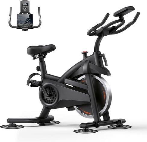 دراجة تمرين CURSOR FITNESS، دراجة تمرين ثابتة للمنزل مع محرك حزام صامت، دراجة ركوب الدراجات في الأماكن المغلقة مع مقعد مريح إضافي/جهاز لوحي وحامل زجاجة، سعة 300 رطل in Kuwait