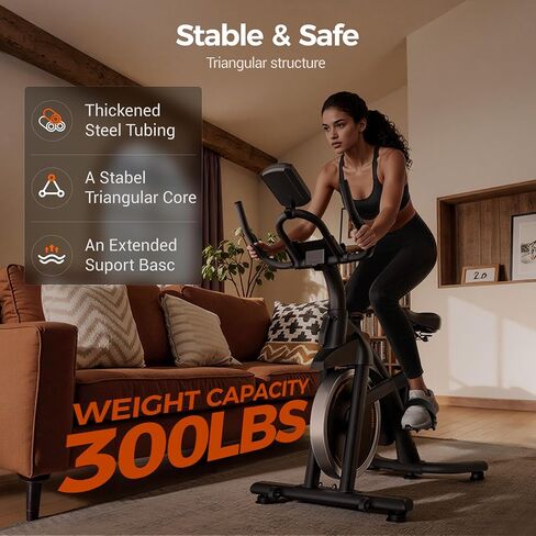 دراجة تمرين CURSOR FITNESS، دراجة تمرين ثابتة للمنزل مع محرك حزام صامت، دراجة ركوب الدراجات في الأماكن المغلقة مع مقعد مريح إضافي/جهاز لوحي وحامل زجاجة، سعة 300 رطل in Kuwait