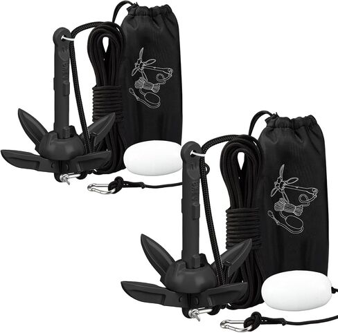 Lounsweer 2 Pack 1.5/3.5 lb Marine Kayak Anchor Kit Folding Grapnel Anchor Kit Boat Kayak Fishing Accessories for Small Boats Kayaks Canoe Paddle Boards in Kuwait