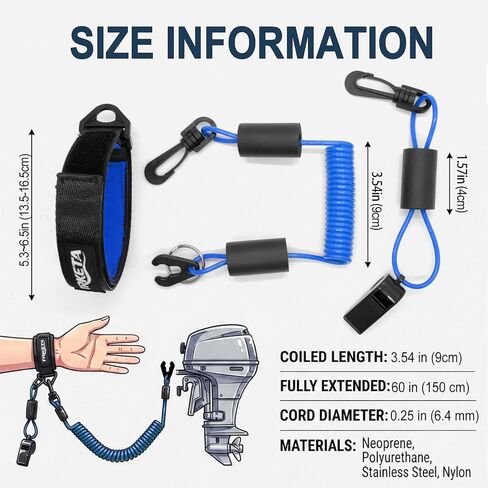 Floatable Boat Kill Switch Lanyard with Wristband & Whistle, Marine Engine Safety Stop Tether Coiled Cord, Compatible with Yamaha WaveRunner PWC, Blue, 1 Pack in Saudi Arabia
