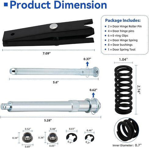 Door Hinge Pin Bushing Repair Kit include Spring and Tool Compatible with 1988-2002 C1500/C2500/C3500/K1500/K2500/K3500 Suburban Tahoe Yukon Escalade Replaces 38416, 15685040, 15562609, 38436 in Kuwait