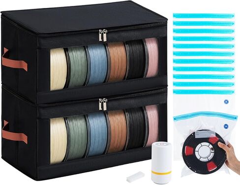 Filament Storage Box (2 Pack) & 12 Vacuum Sealed Bags with Auto Pump for 3D Filament, All-in-One Moisture-Proof Holder Rack for 12 Spools in Kuwait