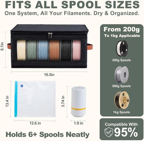 Filament Storage Box (2 Pack) & 12 Vacuum Sealed Bags with Auto Pump for 3D Filament, All-in-One Moisture-Proof Holder Rack for 12 Spools in Kuwait