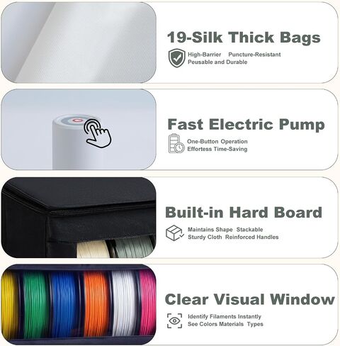 Filament Storage Box (2 Pack) & 12 Vacuum Sealed Bags with Auto Pump for 3D Filament, All-in-One Moisture-Proof Holder Rack for 12 Spools in Kuwait