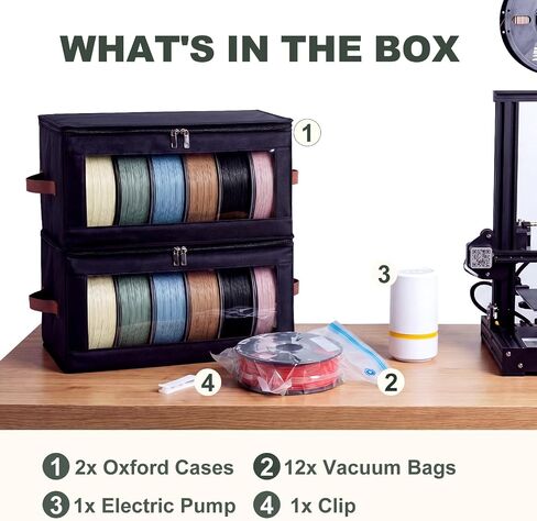 Filament Storage Box (2 Pack) & 12 Vacuum Sealed Bags with Auto Pump for 3D Filament, All-in-One Moisture-Proof Holder Rack for 12 Spools in Kuwait