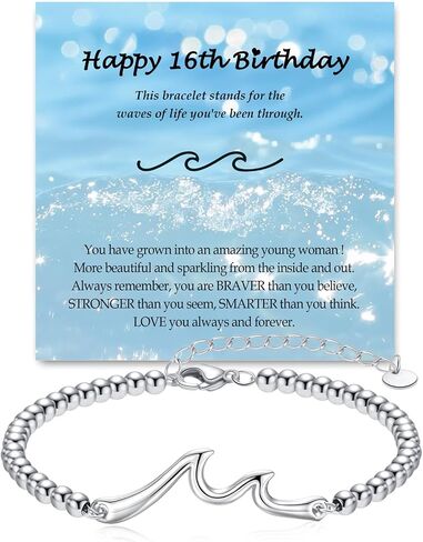 Birthday Gifts for Women Mom Wife Grandma Daughter Friend Bestie Sister, Silver Wave Bracelet Gifts for Woman Birthday Gift Ideas, The Waves of Life We've Through Together Gift in Saudi Arabia