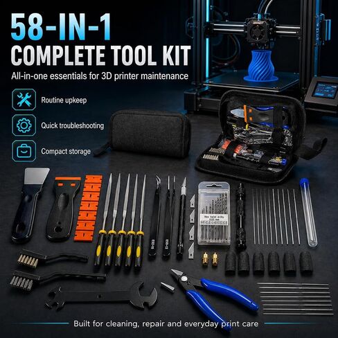 3D Printer Tool Kit Accessories - 58 Pcs Solve 99% Print Failures Clean Maint - with Scraper Brush Pliers Needles Cutter Pouch - for Unclog Nozzle Support Removal Model Finish - for All FDM Printers in Saudi Arabia