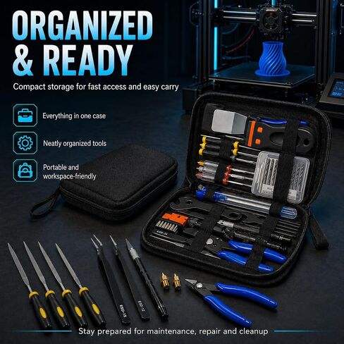 3D Printer Tool Kit Accessories - 58 Pcs Solve 99% Print Failures Clean Maint - with Scraper Brush Pliers Needles Cutter Pouch - for Unclog Nozzle Support Removal Model Finish - for All FDM Printers in Saudi Arabia