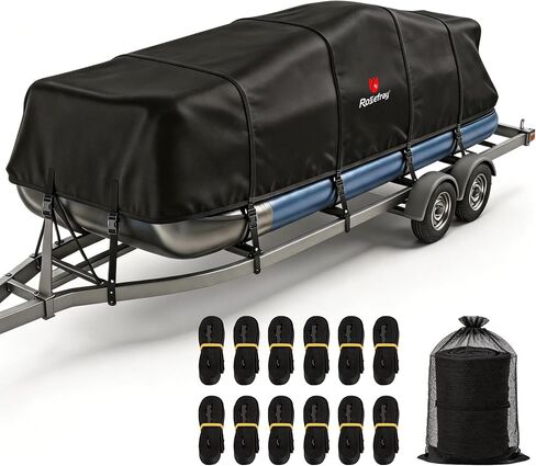 900D Heavy Duty Pontoon/Deck Boat Cover - Fully Waterproof & Ultra-Durable Tear-Resistant,Marine Grade Fade-Resistant Boat Cover for Length: 21'-24',Beam Width up to 102",Black in Saudi Arabia