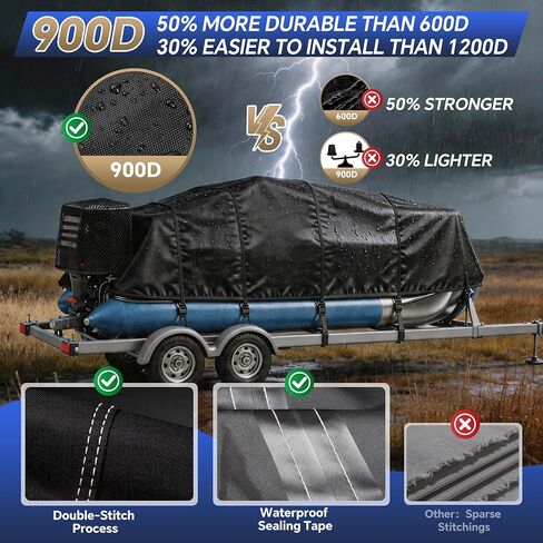 900D Heavy Duty Pontoon/Deck Boat Cover - Fully Waterproof & Ultra-Durable Tear-Resistant,Marine Grade Fade-Resistant Boat Cover for Length: 21'-24',Beam Width up to 102",Black in Saudi Arabia
