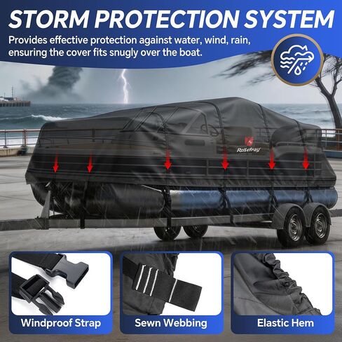 900D Heavy Duty Pontoon/Deck Boat Cover - Fully Waterproof & Ultra-Durable Tear-Resistant,Marine Grade Fade-Resistant Boat Cover for Length: 21'-24',Beam Width up to 102",Black in Saudi Arabia