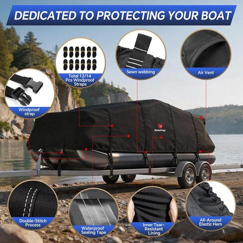900D Heavy Duty Pontoon/Deck Boat Cover - Fully Waterproof & Ultra-Durable Tear-Resistant,Marine Grade Fade-Resistant Boat Cover for Length: 21'-24',Beam Width up to 102",Black in Saudi Arabia
