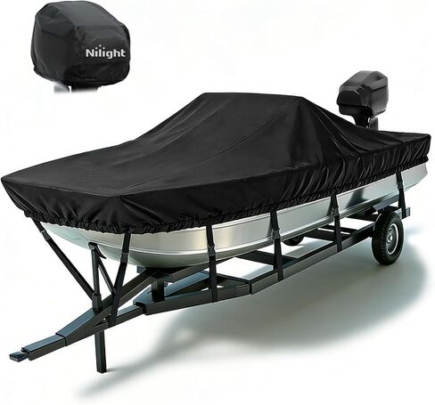 غطاء قارب عالي التحمل Nilight 800D، يناسب 14ft-16ft L (عرض الشعاع يصل إلى 90in)، درع مقاوم للماء قابل للقطر من الدرجة البحرية لقوارب جون الضيقة وقوارب الصيد، واقي من الشمس فوق البنفسجية في جميع الأحوال الجوية in Kuwait