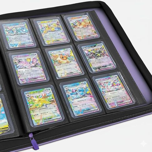 Toploader Binder, Oversized 9 Pocket 252 Top loaders Holder with Customizable Label Slot and Side-Loading Sleeves for Trading Cards in 3" x 4" Toploader (Purple) in Kuwait