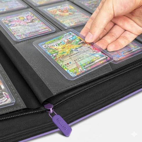 Toploader Binder, Oversized 9 Pocket 252 Top loaders Holder with Customizable Label Slot and Side-Loading Sleeves for Trading Cards in 3" x 4" Toploader (Purple) in Kuwait