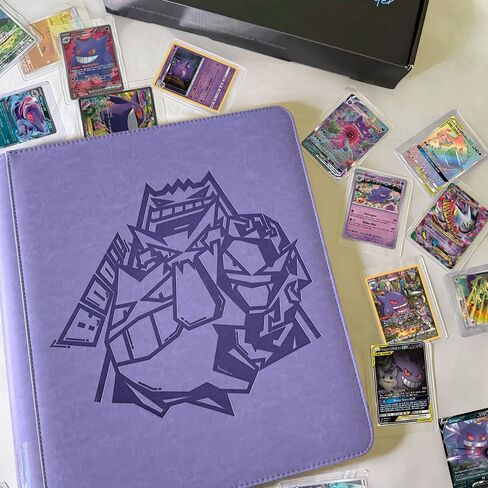 Toploader Binder, Oversized 9 Pocket 252 Top loaders Holder with Customizable Label Slot and Side-Loading Sleeves for Trading Cards in 3" x 4" Toploader (Purple) in Kuwait
