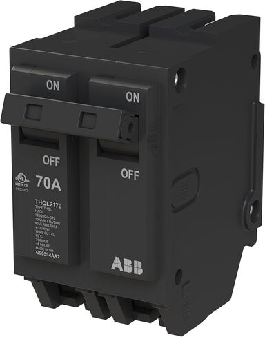 ABB Q-Line® THQL2170 Circuit Breaker • 70 Amp Double-Pole Breaker • 120/240 VAC • 10 kAIC Interrupt Rating • Thermal Magnetic Plug-On Breaker for Load Centers in Kuwait