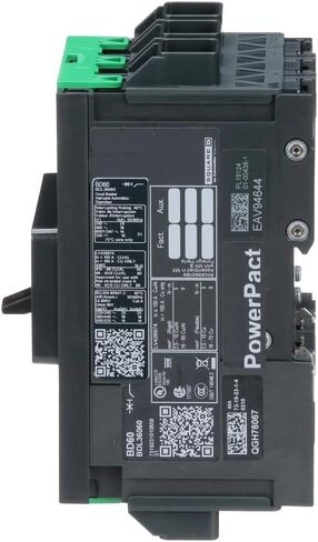 قاطع الدائرة Square D من شنايدر إلكتريك BDL36060 PowerPacT B مع تقنية وحدة الرحلة الحرارية المغناطيسية والمقلاة الخلفية أو حامل السكك الحديدية DIN، 60 أمبير، 3 أقطاب in Kuwait