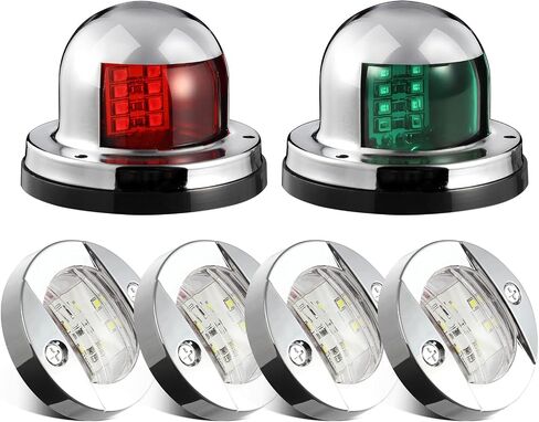 Partsam 2 قطعة مركبة بحرية ضوء أحمر أخضر LED القوس أضواء الملاحة + 4 قطعة 3 بوصة مستديرة الكروم مركبة بحرية أضواء الأزرق LED in Kuwait