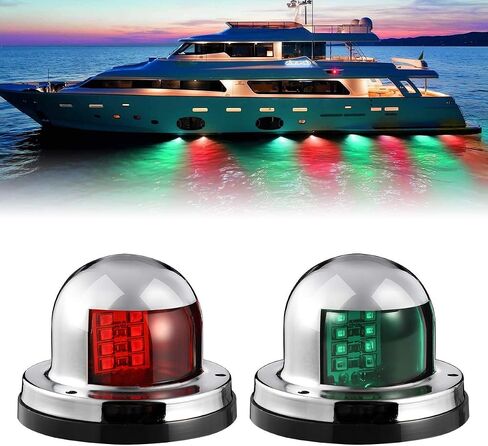 Partsam 2 قطعة مركبة بحرية ضوء أحمر أخضر LED القوس أضواء الملاحة + 4 قطعة 3 بوصة مستديرة الكروم مركبة بحرية أضواء الأزرق LED in Kuwait