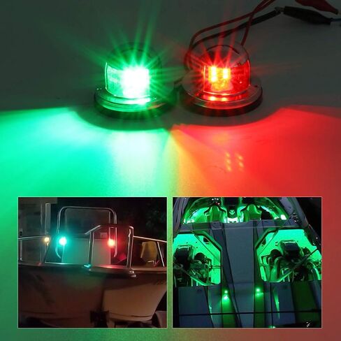 Partsam 2 قطعة مركبة بحرية ضوء أحمر أخضر LED القوس أضواء الملاحة + 4 قطعة 3 بوصة مستديرة الكروم مركبة بحرية أضواء الأزرق LED in Kuwait
