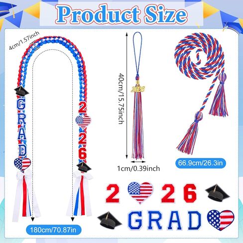 2025 Graduation Leis and Cords, Grad Money Leis with 11 Embroidered Patches for Graduation Party Decorations in Kuwait
