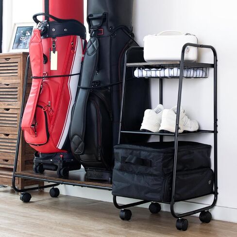 Golf Bag Storage Organizer for Garage, Large Size Adjustable Golf Bag Rack Stand with Wheels & Feet for 2 Bags, Golf Trunk Organizer, Golf Equipments Accessories, Golf Gift for Men Golfer in Kuwait