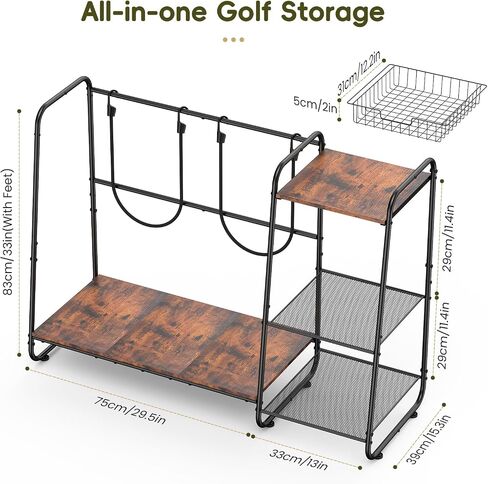 Golf Bag Storage Organizer for Garage, Large Size Adjustable Golf Bag Rack Stand with Wheels & Feet for 2 Bags, Golf Trunk Organizer, Golf Equipments Accessories, Golf Gift for Men Golfer in Kuwait