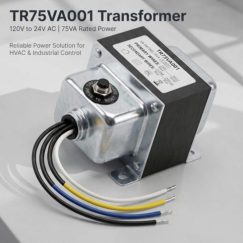 محول TR75VA001 75 VA، محول 120 إلى 24 VA مع قاطع دائرة، حامل قدم ومحور ملولب فردي، لتطبيقات التحكم الصناعية والتدفئة وتكييف الهواء، استبدال TR75VA001 in Kuwait