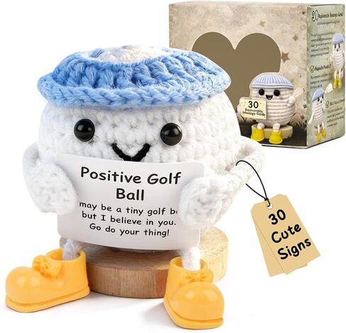 Fathers Day Golf Gifts, Funny Positive Golf Ball, Crochet Golf Ball with 30 Replaceable Cards & Removable Base, Funny Emotional Support Presents for Dad, Men, Women, Golfer Home Office Desk Decor in Kuwait