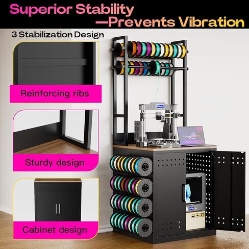 3D Printer Stand with Filament Storage Heavy Duty 3D Printer Table Workstation, Metal I-Beam Frame with Adjustable Filament Holders & Pegboard for Workshop Studio Home Office, Black in Kuwait