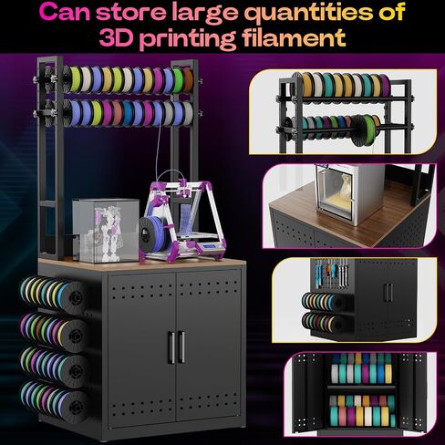 3D Printer Stand with Filament Storage Heavy Duty 3D Printer Table Workstation, Metal I-Beam Frame with Adjustable Filament Holders & Pegboard for Workshop Studio Home Office, Black in Kuwait