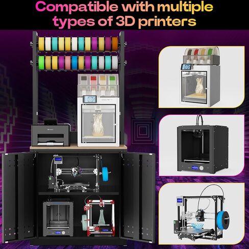 3D Printer Stand with Filament Storage Heavy Duty 3D Printer Table Workstation, Metal I-Beam Frame with Adjustable Filament Holders & Pegboard for Workshop Studio Home Office, Black in Kuwait