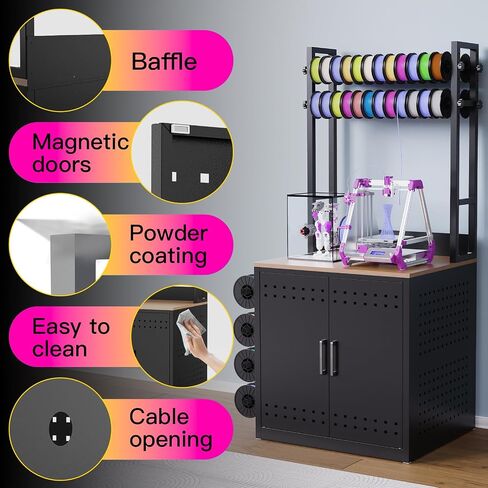 3D Printer Stand with Filament Storage Heavy Duty 3D Printer Table Workstation, Metal I-Beam Frame with Adjustable Filament Holders & Pegboard for Workshop Studio Home Office, Black in Kuwait