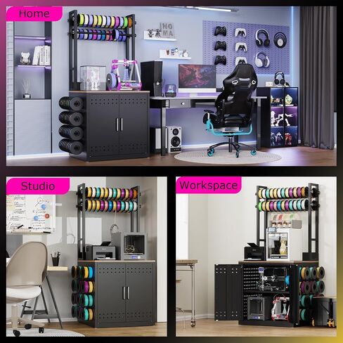 3D Printer Stand with Filament Storage Heavy Duty 3D Printer Table Workstation, Metal I-Beam Frame with Adjustable Filament Holders & Pegboard for Workshop Studio Home Office, Black in Kuwait