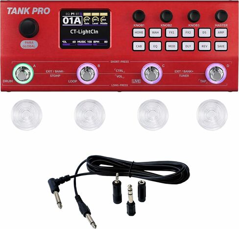دواسة جيتار M-VAVE TANK-PRO متعددة التأثيرات، معالج متعدد التأثيرات، موديل أمبير، دواسة آلة الطبل ودواسة حلقة الجيتار، دواسة جيتار مع مفتاح علوي وكابل صوت (أحمر) in Kuwait