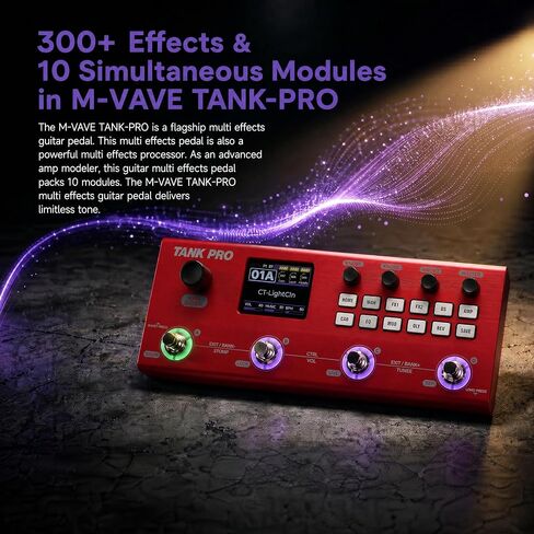 دواسة جيتار M-VAVE TANK-PRO متعددة التأثيرات، معالج متعدد التأثيرات، موديل أمبير، دواسة آلة الطبل ودواسة حلقة الجيتار، دواسة جيتار مع مفتاح علوي وكابل صوت (أحمر) in Kuwait