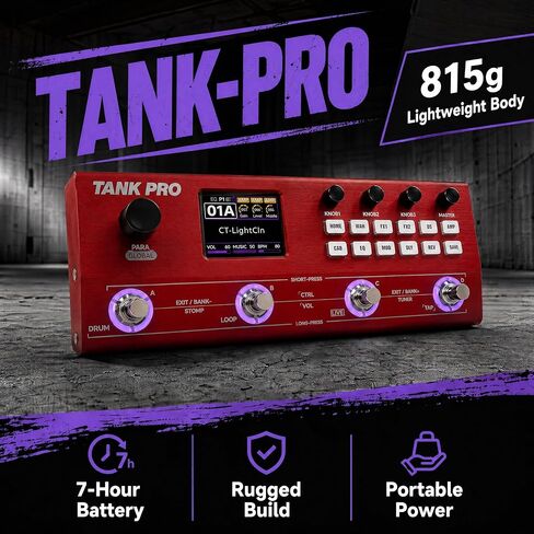 دواسة جيتار M-VAVE TANK-PRO متعددة التأثيرات، معالج متعدد التأثيرات، موديل أمبير، دواسة آلة الطبل ودواسة حلقة الجيتار، دواسة جيتار مع مفتاح علوي وكابل صوت (أحمر) in Kuwait