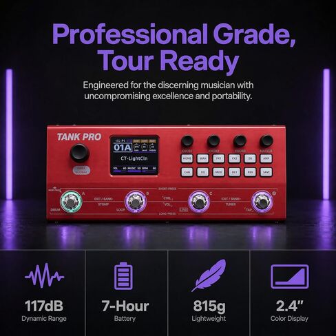 دواسة جيتار M-VAVE TANK-PRO متعددة التأثيرات، معالج متعدد التأثيرات، موديل أمبير، دواسة آلة الطبل ودواسة حلقة الجيتار، دواسة جيتار مع مفتاح علوي وكابل صوت (أحمر) in Kuwait