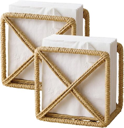 Unittype 2 Pcs Rattan Napkin Holder Square Wicker Napkin Holder for Table Home Rustic Room Decor Paper Rope Dispenser for Kitchen Countertop Dining Hotel Cocktail for Indoor Outdoor Party in Kuwait