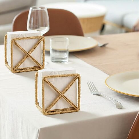 Unittype 2 Pcs Rattan Napkin Holder Square Wicker Napkin Holder for Table Home Rustic Room Decor Paper Rope Dispenser for Kitchen Countertop Dining Hotel Cocktail for Indoor Outdoor Party in Kuwait