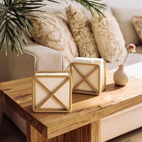 Unittype 2 Pcs Rattan Napkin Holder Square Wicker Napkin Holder for Table Home Rustic Room Decor Paper Rope Dispenser for Kitchen Countertop Dining Hotel Cocktail for Indoor Outdoor Party in Kuwait