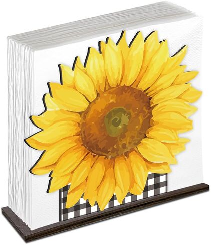 Sunflower Wooden Napkin Holder for Table, Summer Yellow Sunflower Buffalo Plaid Tissue Dispenser Summer Sunflowers Decor for Kitchen Dining Room Coffee Station Home in Kuwait